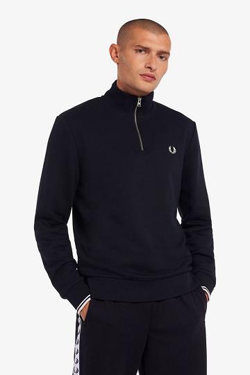 Navy Fred Perry Half Zip Men's Sweatshirts | PH 1585JPQJ